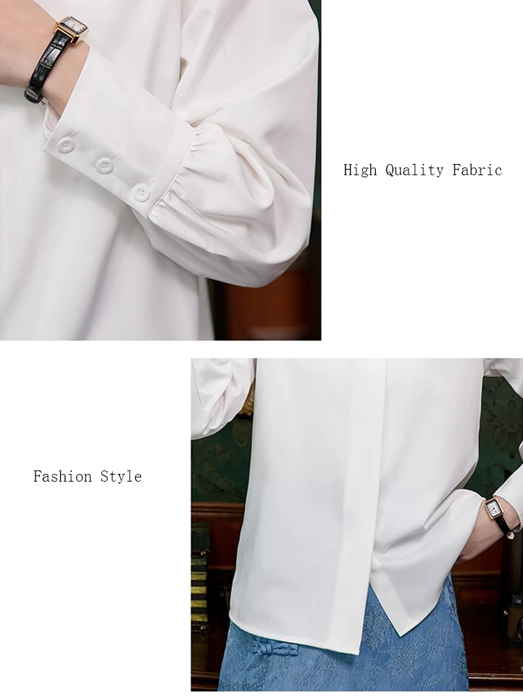 New 2024 Spring Women White Shirts & Blouses Stand Collar Long Sleeve Tops Embroidery Chinese Style Elegant Shirt Tops Blusa