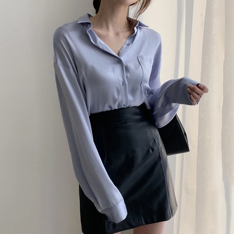 Conjunto de Falda  de Cintura Alta y Csa de Manga Larga Vintage Chic de Cuero PU, Moda Femenina E con Cuello Ca...