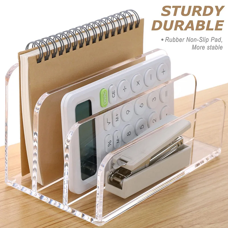 Acrylic Mail Organizer File Sorters For Desk 3-Section Laddered Desktop Vertical Holder Desk Organizer Workspace Organizer