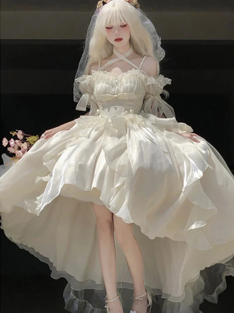 White Flower For Bride Generate Colorful Wedding Dress Cos Lolita Dress Suit Heavy Industry Trail Pure White Girl Princess Dress