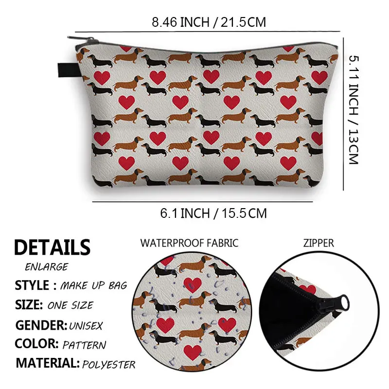 Cute Dachshund Dog Make Up Bag Storage Pouch Cosmetic Bag Travel Organizer Toiletry Case for Femminile Handbags For Women  Bolsa