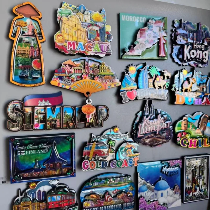 مغناطيس الثلاجة الخشبية فيتنام كمبوديا دبي موريشيوس فنلندا بالي أستراليا إسبانيا أيسلندا ماليزيا جزر المالديف بونتا كانا اليابان #3