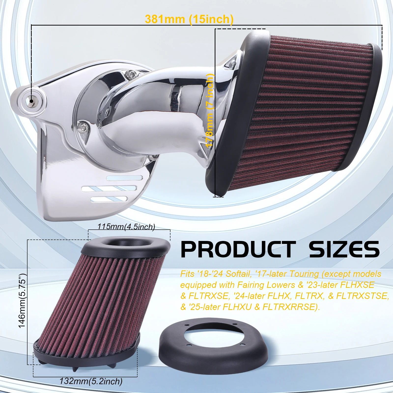 CNC Motorcycle Air Cleaner Filters Kits for Harley M8 Touring 2017-Up Softail 2018-2024 and 17-Later Freewheeler Models