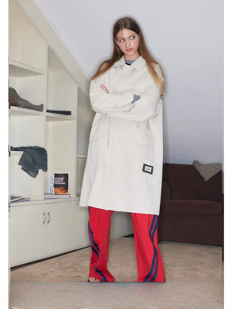 

Cloud Wild Long Coat Women's Khaki Color Outerwear Vintage Sle Autumn Initial High-End Feeling Korean Casual Sle Square C...