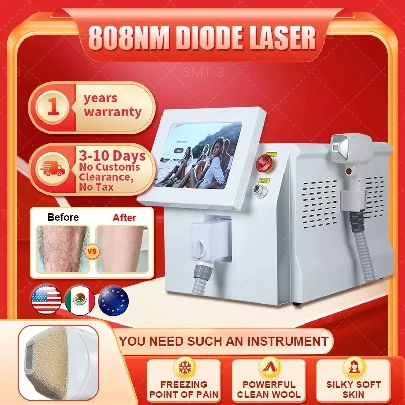 

808nm 755 1064 Diode Laser Hair Removal Machine Alexandrit Permanent Removal Cooling Head Painless Laser Epilator