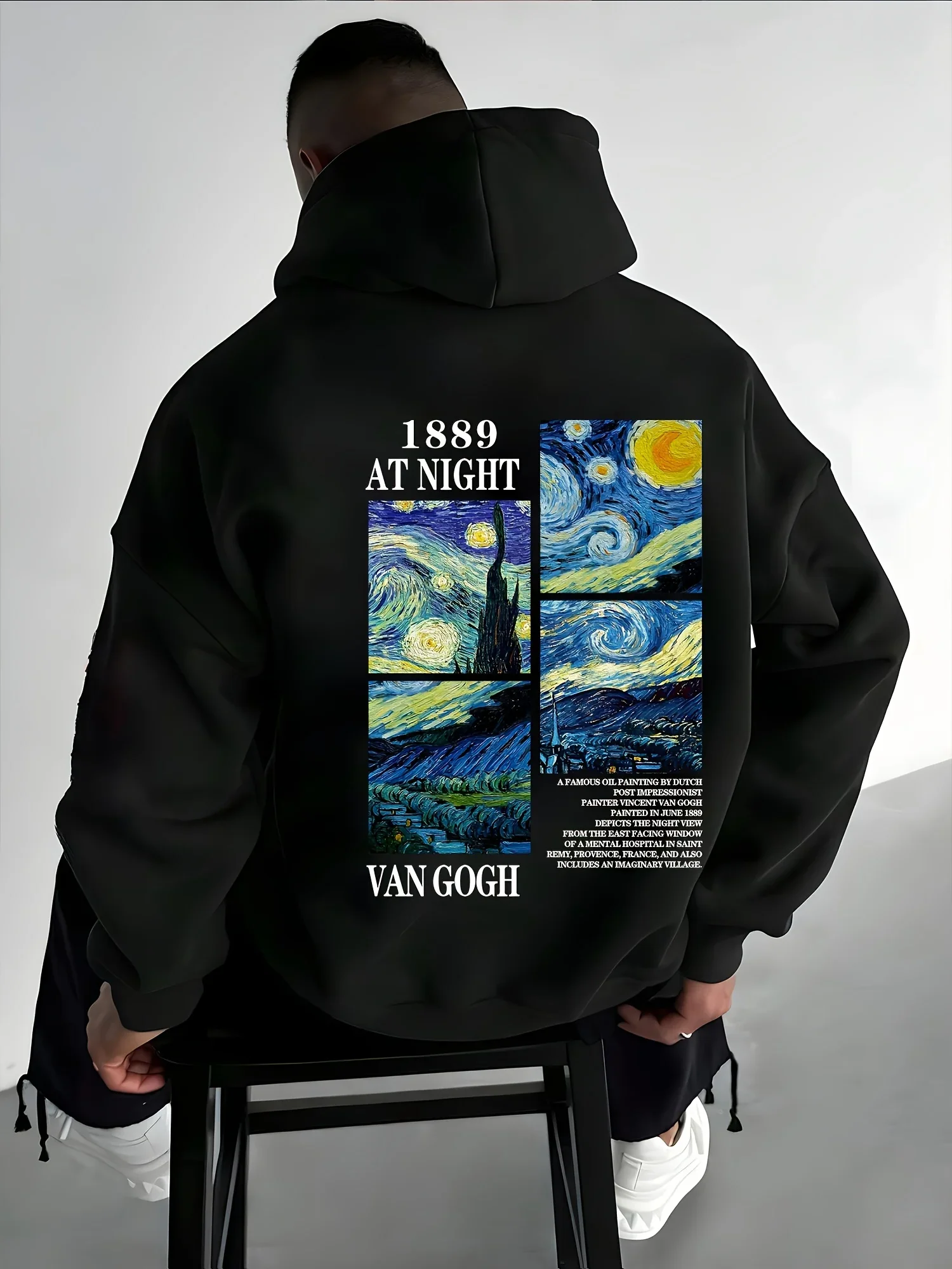 Herren Van Gogh "Die Sternennacht" Kapuzenpullover 1890 Kunstdruck Locker Sitzend Lässig Warm Herbst-Winter Casual Modebekleidung – Detail 2