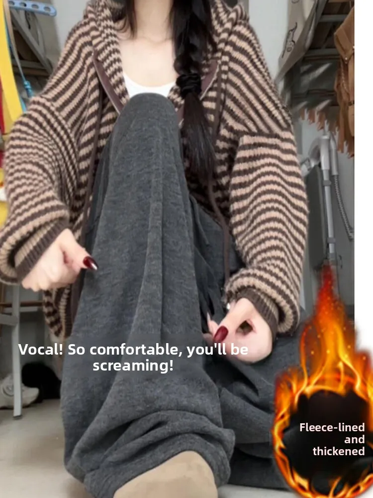 

Thiened Fce Широкие брюки женские осенне-зимние драпированные мягкие узкие повседневные свободные длинные брюки прямого кроя