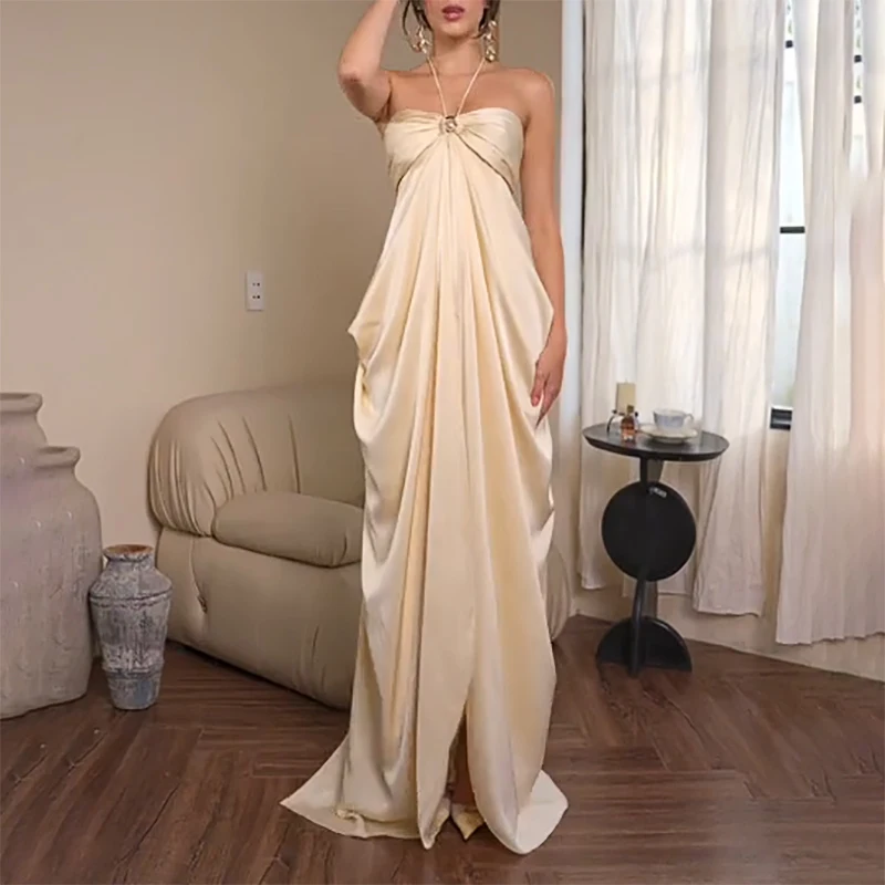 

Halter Strapless Evening Dresses Straight tube Pleats Backless Sexy Prom Dresses Dresses For Gala Customized 2025