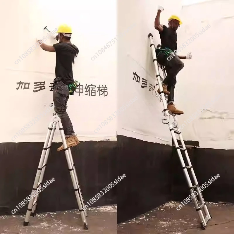 1.9M＋1.9M Foldable Telescopic Ladder Safely Extends Herringbone Ladder Space-saving Straight Ladders Thickened Aluminum Ladders