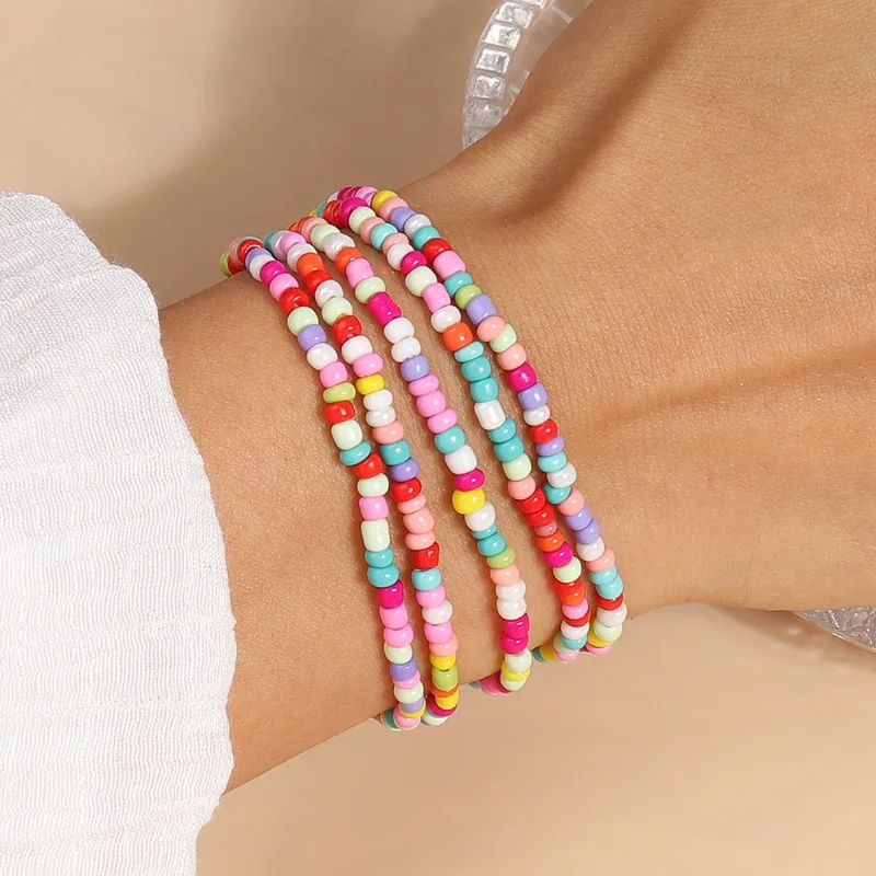 Multi-layer Colorful Beaded Bracelet for Women Summer Bohemia Colored Resin Beads Bracelets Beach Holiday Jewlery Wholesale