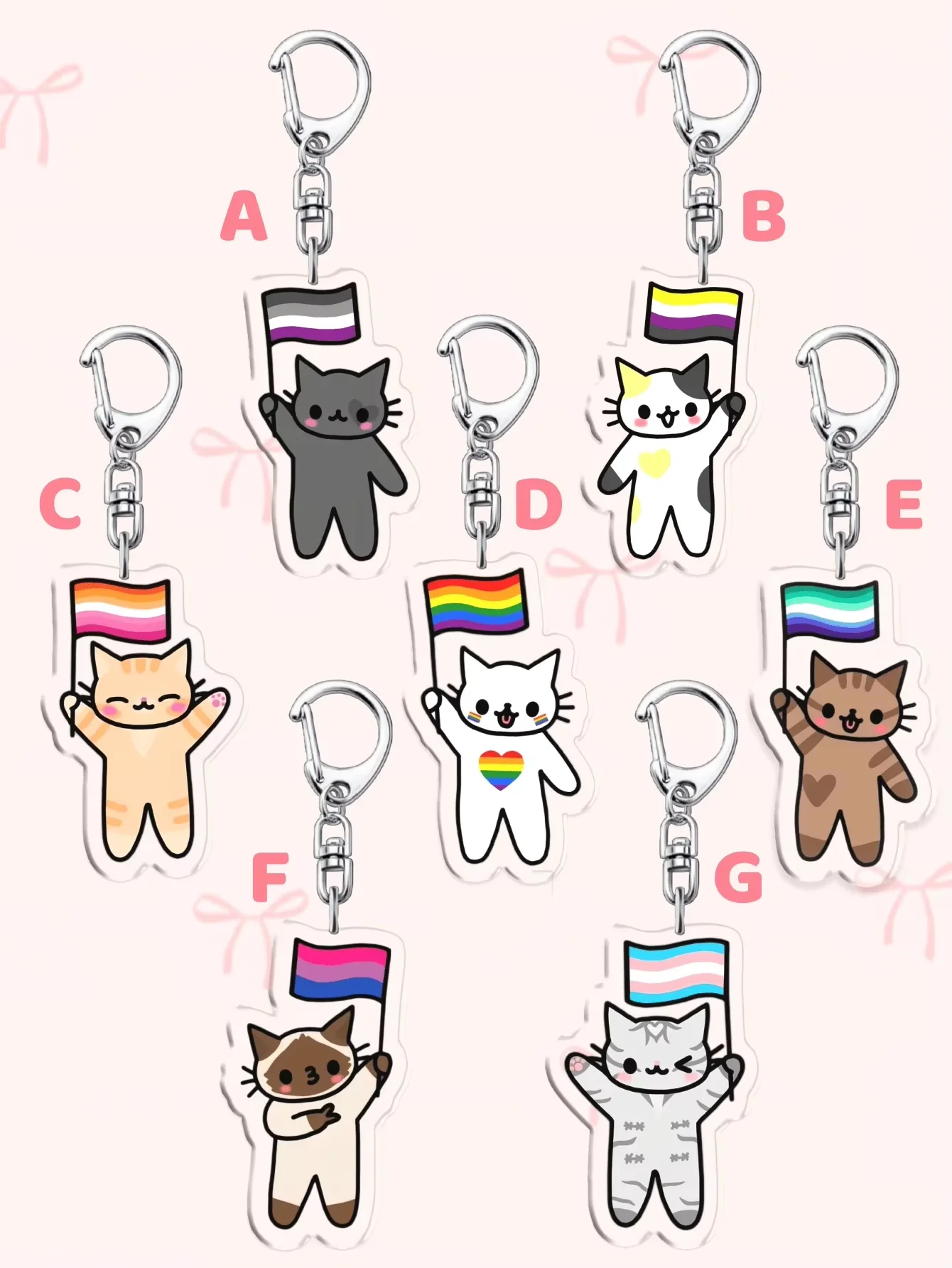 1 Piece / 7 Pieces Lgbtq Pride Month Cat Acrylic Keychain, Cute Cartoon Cat Holding a Multicolored Flag, Various Flag Designs. Can Be Used to Decorate Bags, Car Keys, Lanyards, and Cell Phones, and Is Suitable for Friends, Family, Teachers, and Students to Give Each Other Gifts, and Is an Ideal Choice for Parties, Graduation Season, and Pride Month.
