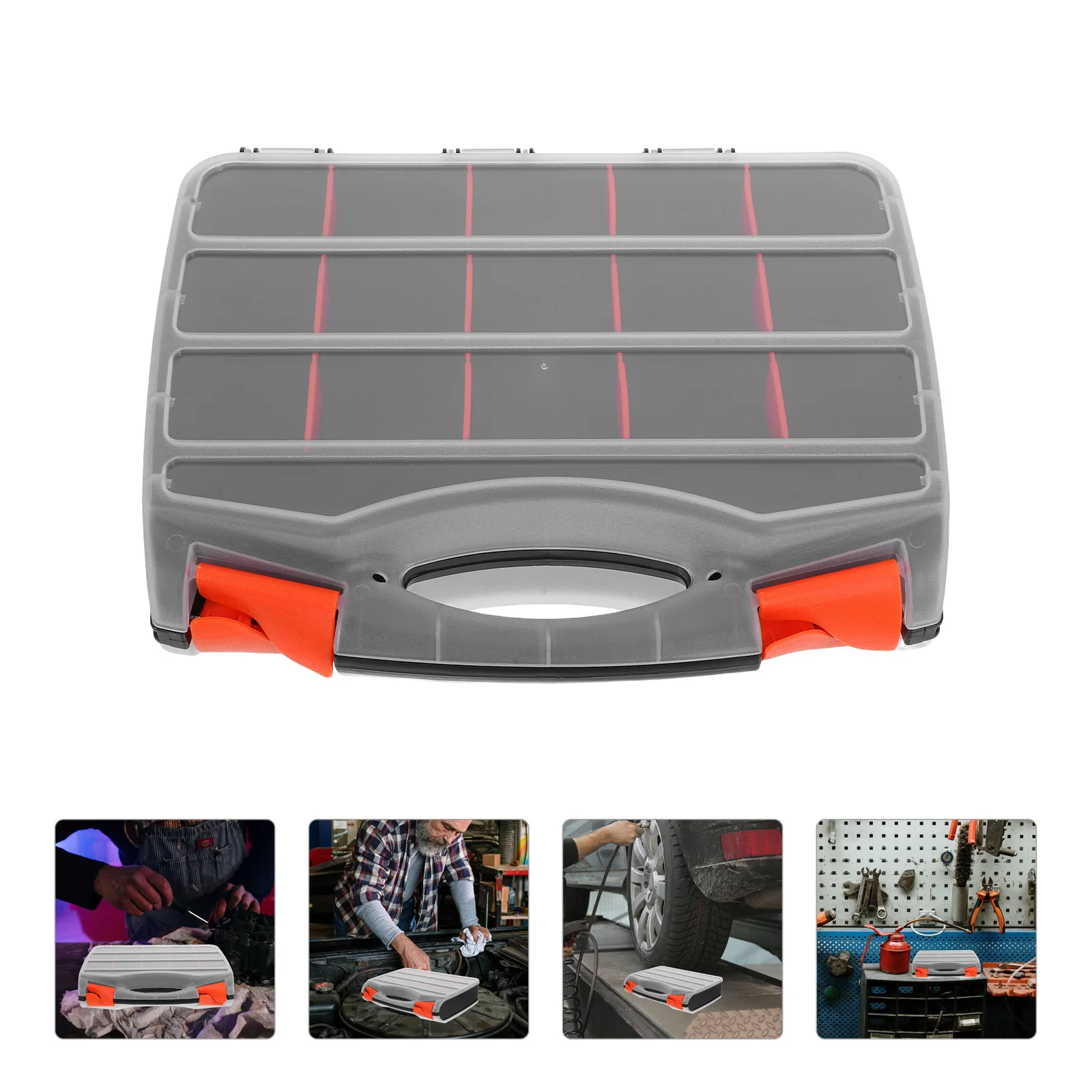 

Double Sided Hardware Storage Box Dual-Sided Tool Organizer Removable Dividers Waterproof Plastic Transparent Lid Portable