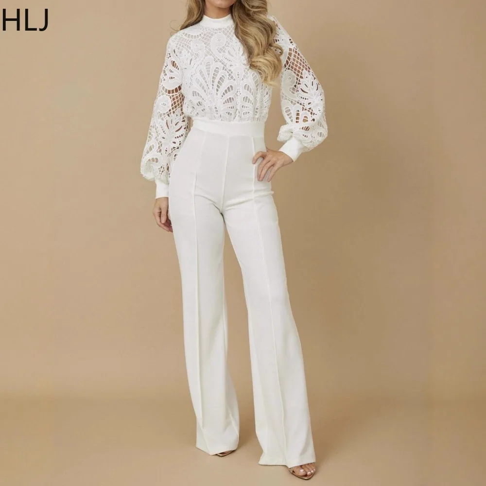HLJ Sexy Personalized Line Lace Bodycon Jumpsuits for Woman Hollow-out See Through Rompers Female Streetwear Overalls 2025 New