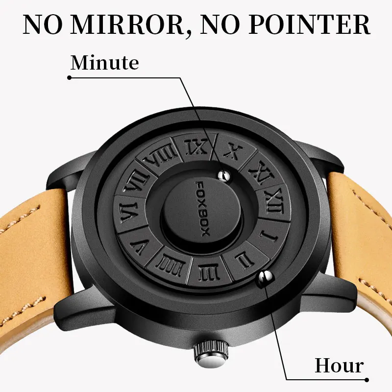 Fashion New Man Watch Creative Scrolling Pointer Magnetic Force Quartz Watch Genuine Leather Sport Men Watches Relogio Masculino