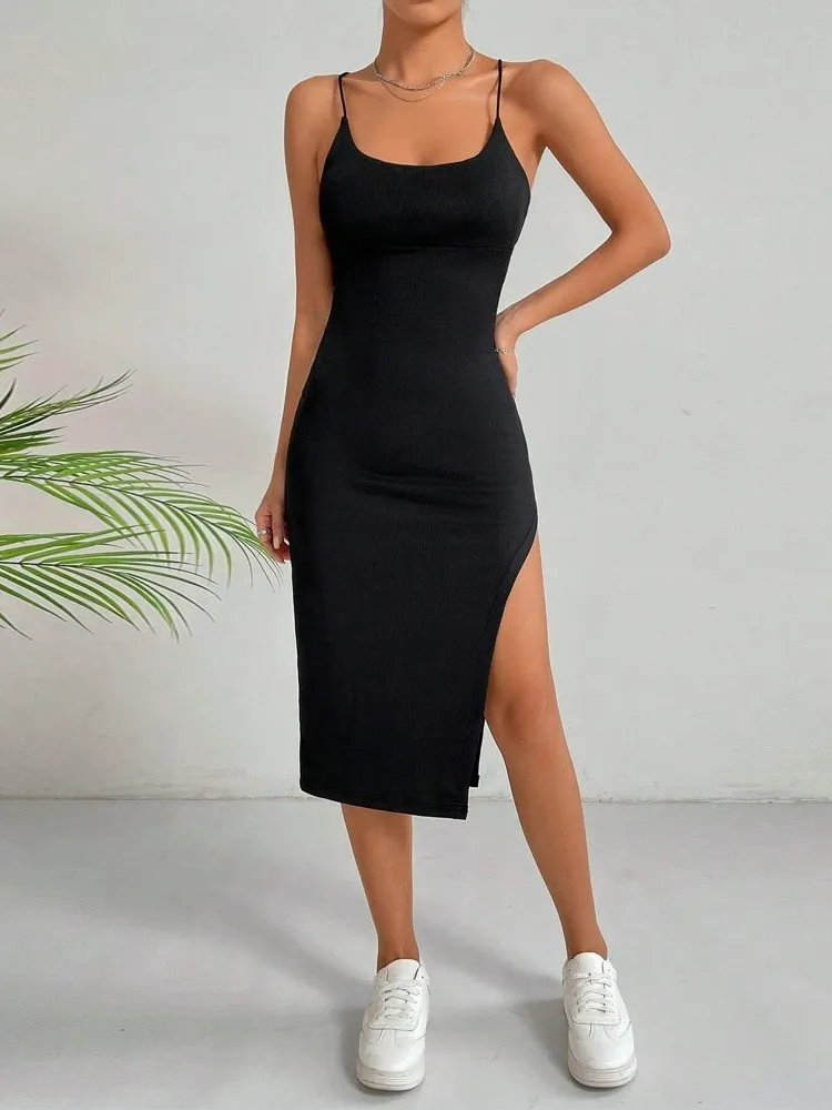 

Female Vestidos Sexy Backless Slit Slim Fit Hip-hugging Sleeveless Suspender Robe Party Prom Nightclub Club Banquet Dresses