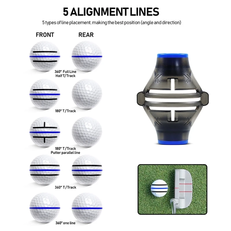 2 Color Circle Golf Ball Liner 360-Degree Mark Clip with Pen Plastic Marker Line Aids Alignment Golf Ball Marker Line