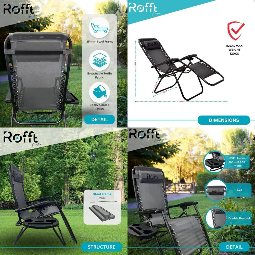 

Gray Heavy-Duty Steel Mesh Zero Gravity Lounge Chair with Pillow, Cup Holder, Tray, 20W x 41.4L Inches