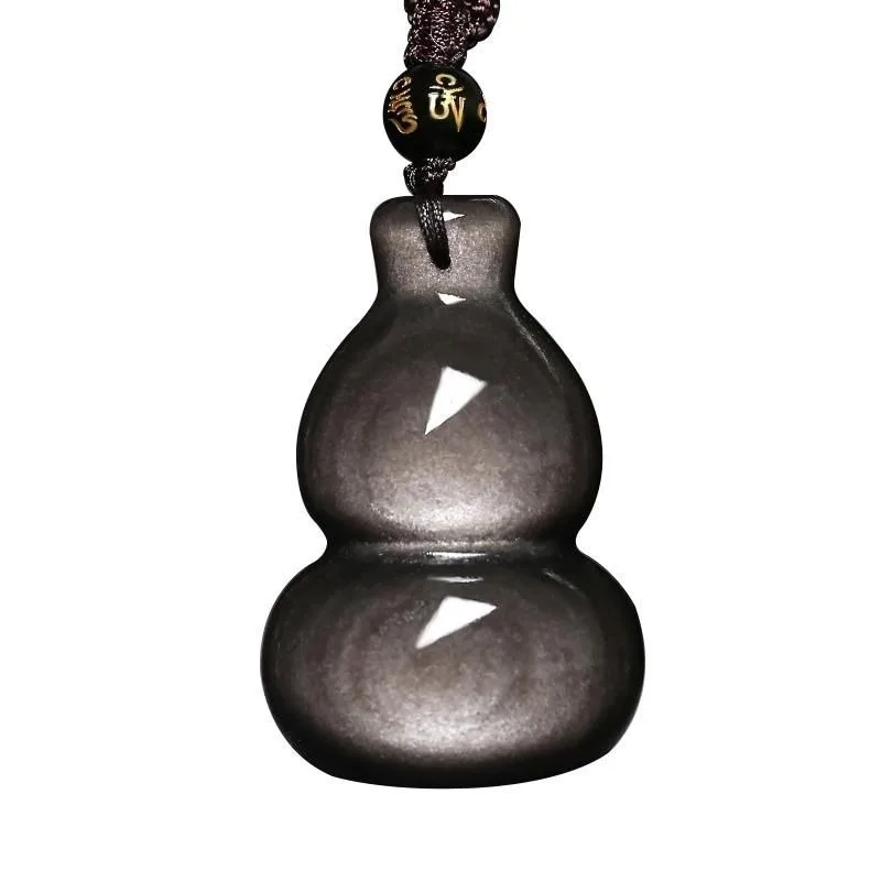 

Silver Obsidian Gourd Pendant Fulu Obsidian Safety Pendant Necklace Jewelry New Fashion Style