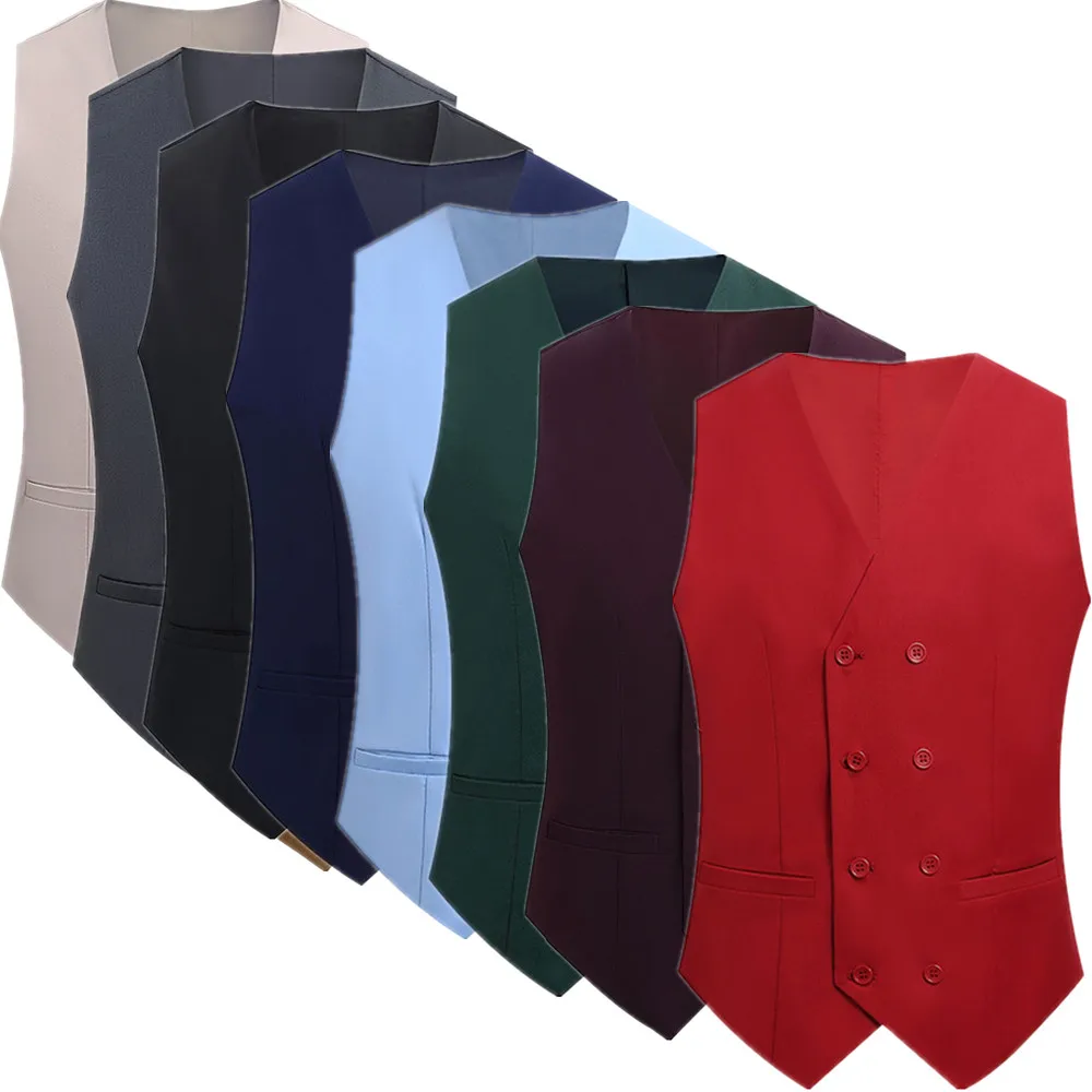 

Double-breasted Red Sleeveless Vest Jacket for Men, Suitable for Weddings, Parties, and Office Wear. Asian Sizes M-6XL.