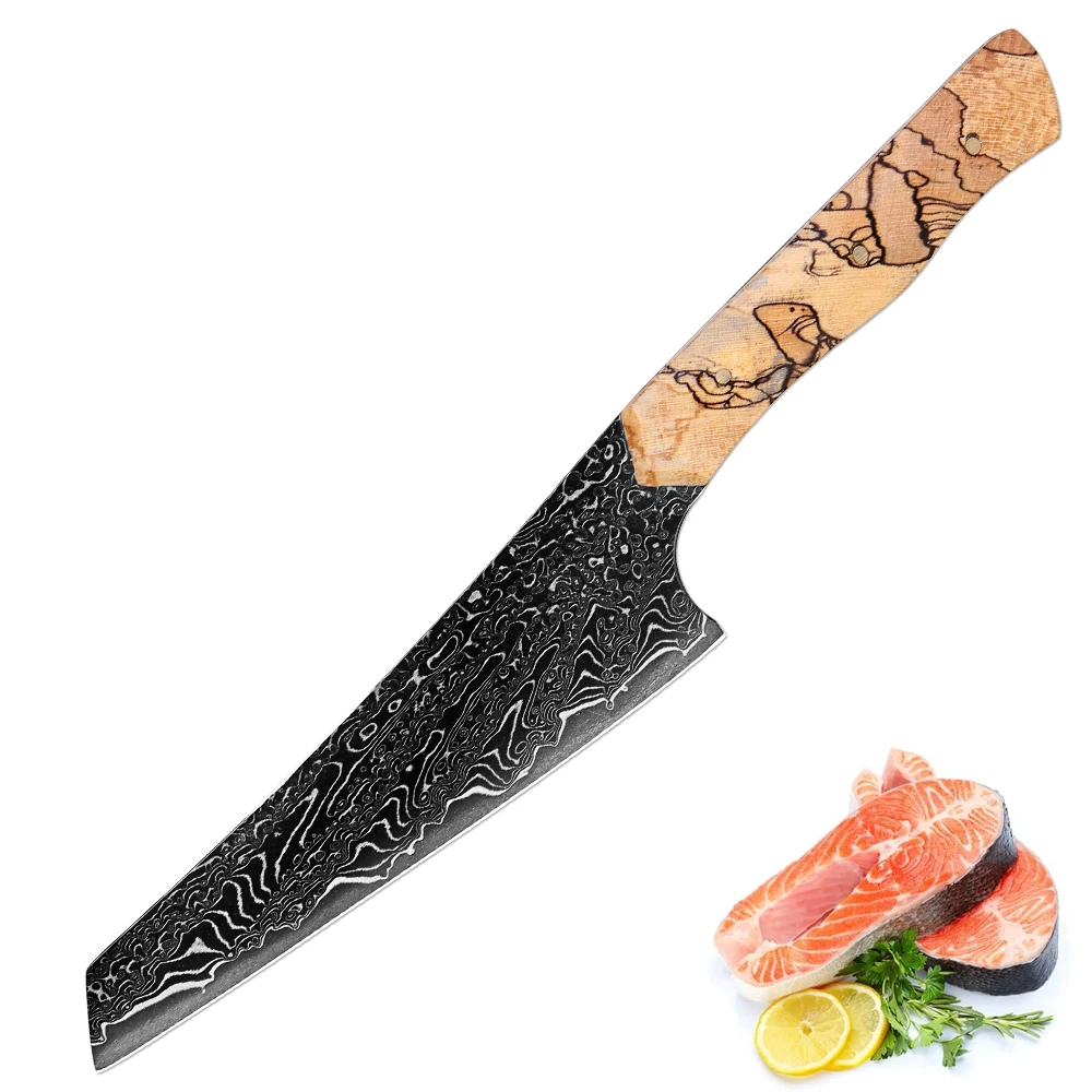 

Damascus Steel 5.5 Inch Small Chef's Knife ,Sharp Japanese Utility Knife, Full Tang Peeling Knife Black Blade Woven Wood Handle