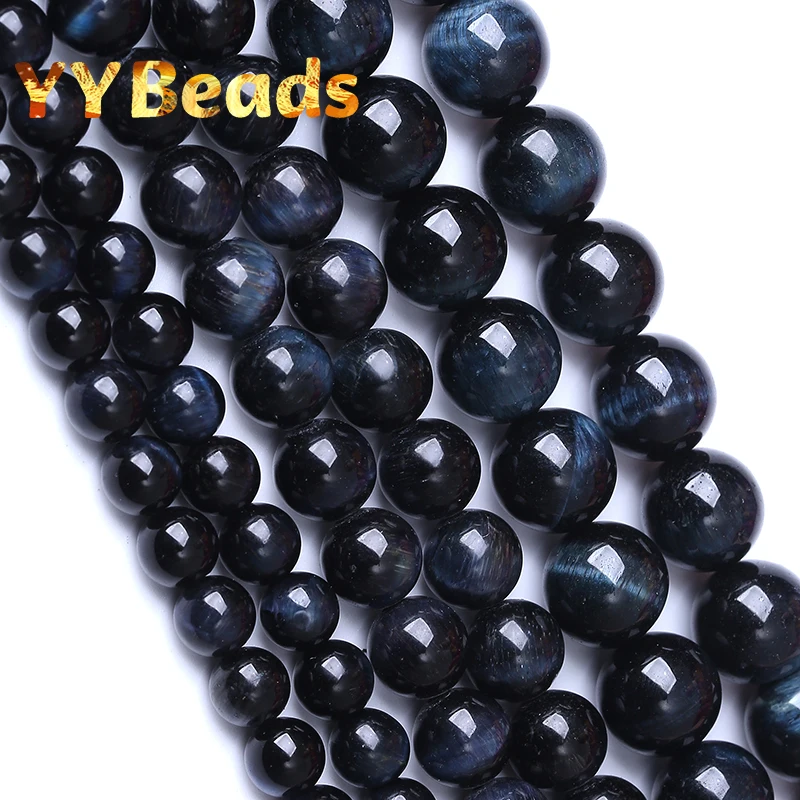 6A Natural Black Blue Tiger Eye Stone Round Loose Beads For Jewelry Making DIY Charms Bracelets Accessories 15\