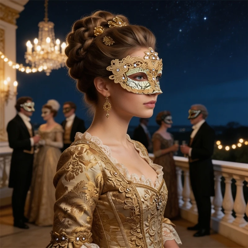 Q0KE Stylish 3D Venetians Masquerades Mask With Lace And Rhinestones Accents For Holiday Celebrations