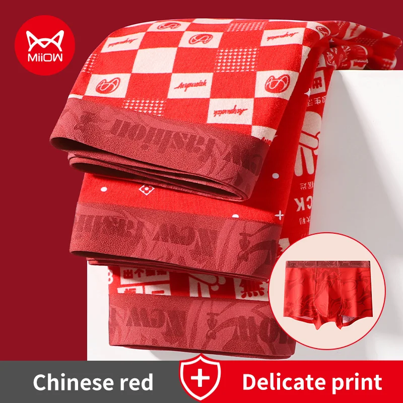 

MiiOW 3pcs Sexy New Year Red Mens Boxershorts 7A Antibacterial Cotton Underwear Male Panties Cueca Men's Underpants Boxer Shorts