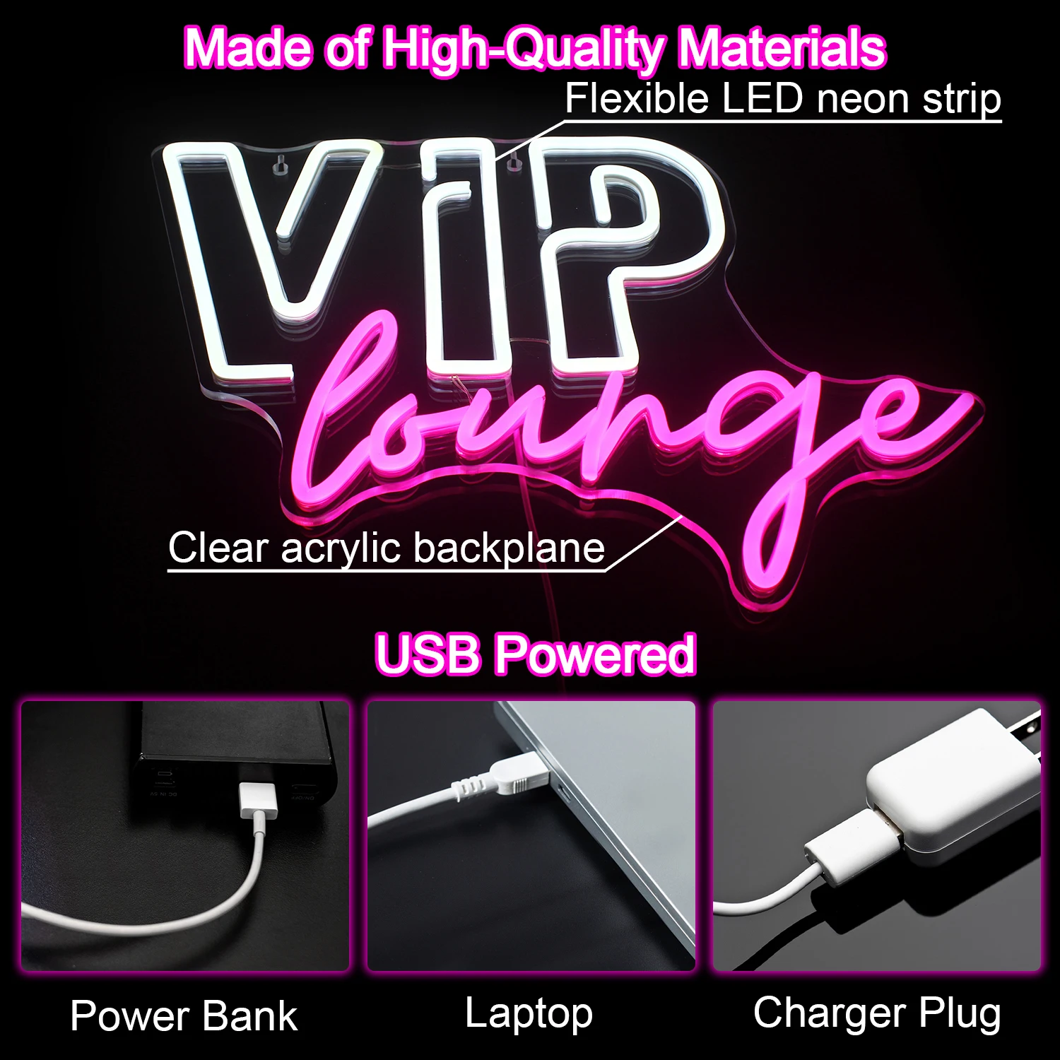 ป้ายไฟนีออน VIP Lounge สำหรับไฟ LED ติดผนังพร้อม USB ขับเคลื่อนสำหรับบาร์โรงแรม VIP ห้องปาร์ตี้เกมตกแต่งห้อง