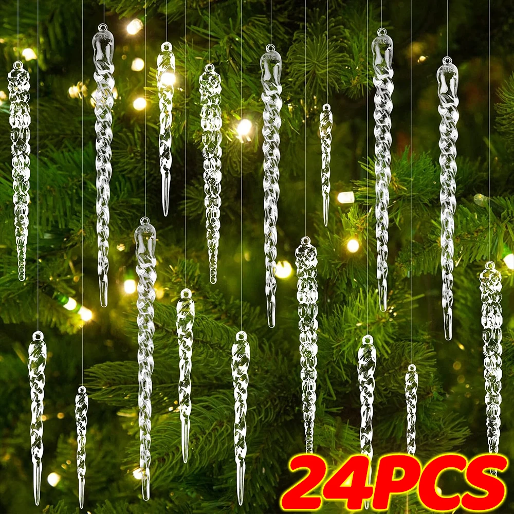 24/2 قطعة كريستال واضح عيد الميلاد الحلي الاكريليك ندفة الثلج Icicles المعلقات الشتاء حفلة عطلة شجرة عيد الميلاد زينة معلقة