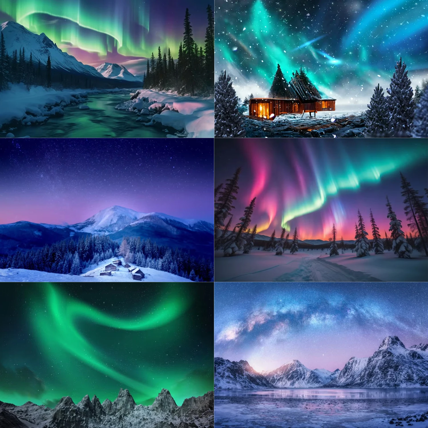 

Aurora Borealis Theme Background Arctic Snow Covered Mountains Lake Stars Sky Landscape Northern Lights Winter Prop Banner Gift