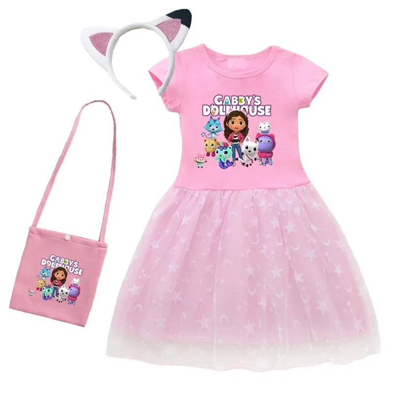 Cartoon gabcats baby girls dress with bag and headband kids gab's Dollhouse cosplay costume Christmas Halloween party