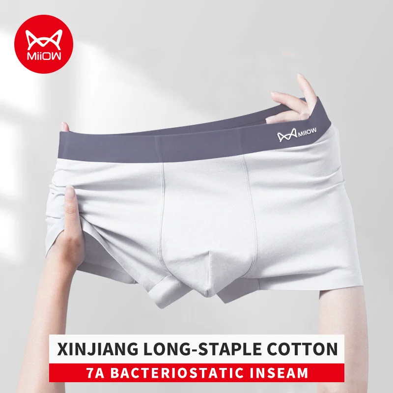 MiiOW 3Pcs Breathable Cotton Men Underwear Boxers 7A Antibacterial Crotch Men's Panties Mens Underpants Comfort Men Boxer Briefs