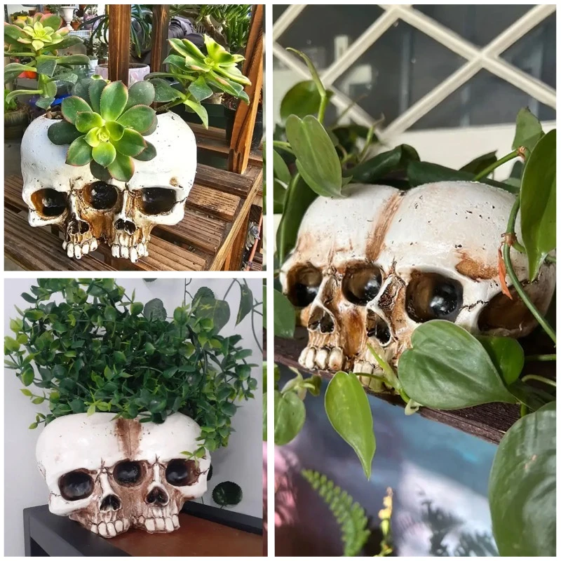 Creative Skull Flower Pot Resin Ornament Outdoor Courtyard Decoration Halloween Atmosphere Props Ornament Garden Supplies