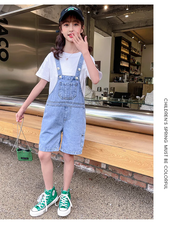2026 Neue Baby-Trägerhose Overall Sommer Koreanische Version Schlanke Mädchen-Caprihose Kinder-Jumpsuit Denim-Shorts Verstellbare Sommerhose – Detail 2