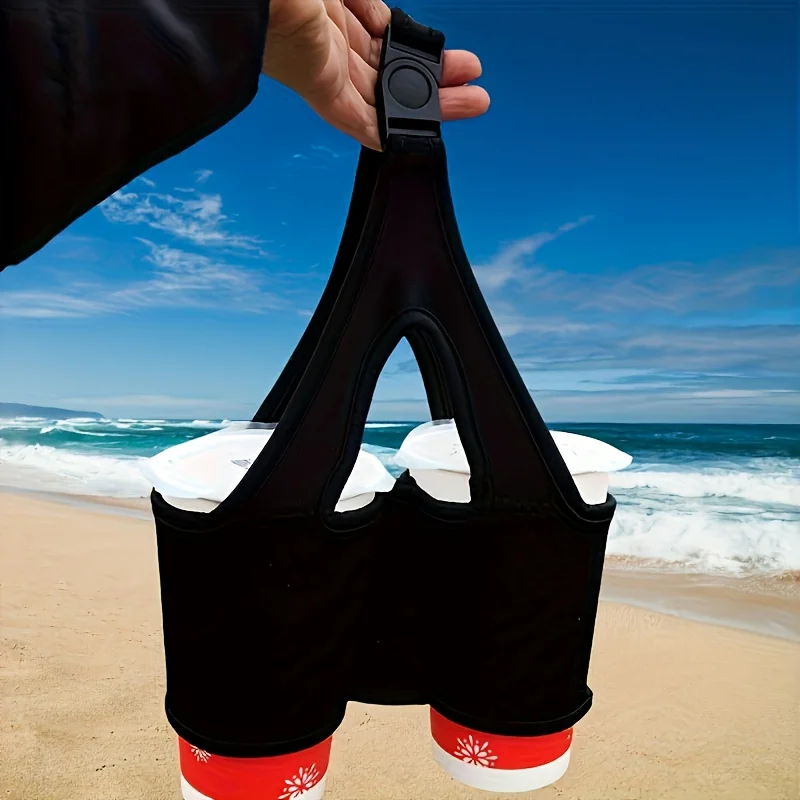 Durable Double Cup Beverage Holder with Seat Belt - Multi-Functional Coffee & Milk Tea Tote Bag for Sports, Camping, Outdoor