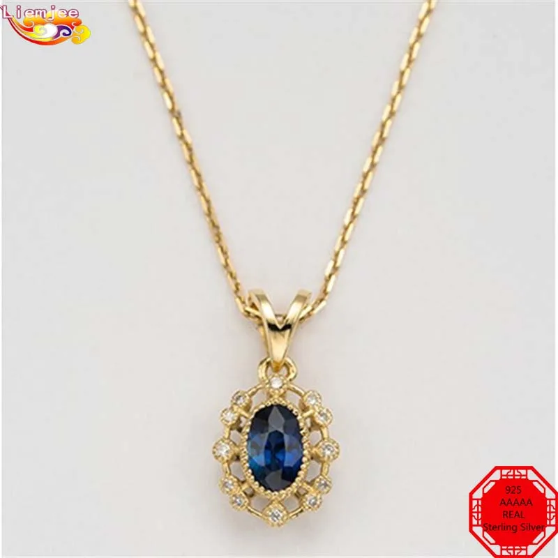 Liemjee Personality Fashion Party Punk Jewelry Real 925 Sterling Silver Hollow Blue Zircon Necklace For Women Feature Charm Gift