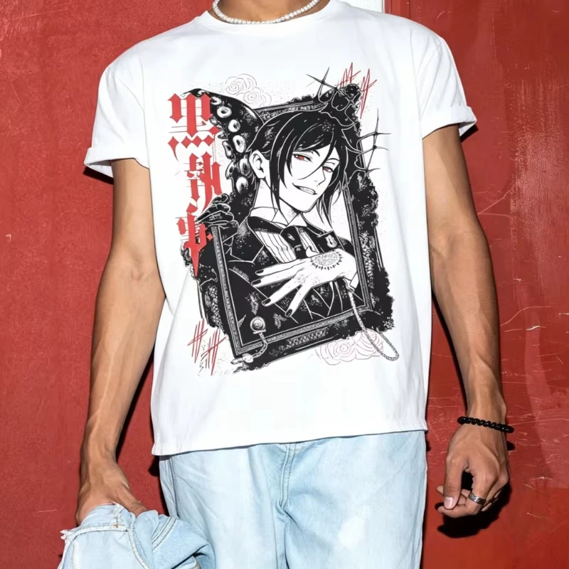 Black Butler Anime Graphic T-shirt Vintage Washed Ciel Phantomhive Sebastian Manga Merch Harajuku Unisex Oversized 2026 Tee Tops - view 2