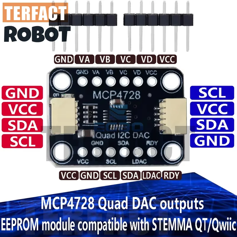 1-5pcs 2.7V-5.5V MCP4728 Quad DAC Outputs with EEPROM Module Compatible with STEMMA QT Qwiic.5V TERFACT ROBOT