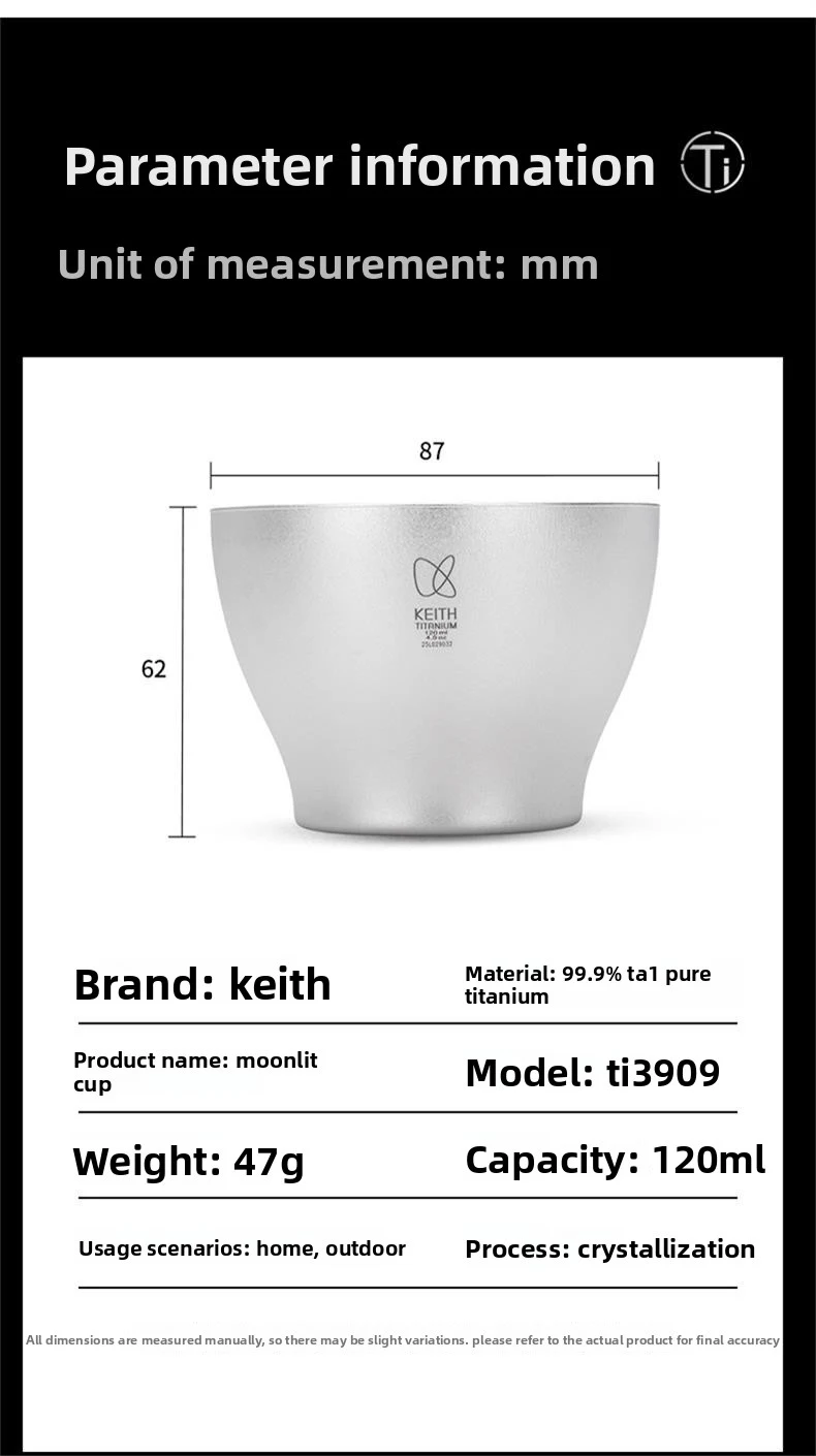 KEITH Doppelwandiger Reintitan-Becher 120ml Multifunktionaler Wein-Whiskey-Tee-Kaffee-Becher Leichtgewichtiger Verbrühungsschutz-Becher für Outdoor und Zuhause – Detail 10