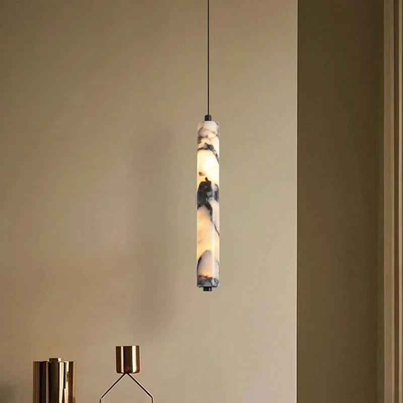 Kreative natürliche Marmor Pendelleuchte schwarz Zylinder Design High-End-LED-Kronleuchter für moderne Wohnzimmer Schlafzimmer Hängeleuchte