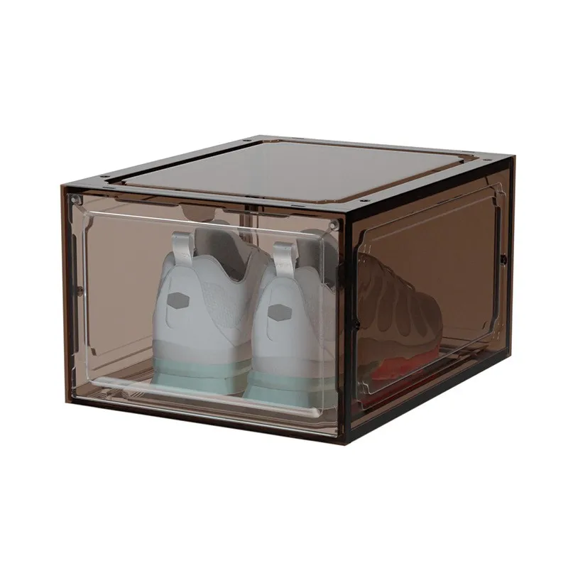 AT19-Modular Stackable Shoe Storage Box - Smoke Gray, Foldable & Dustproof