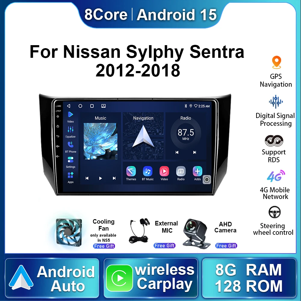 

Экран 1280P Android 15 авто радио для Nissan Sylphy B17 Sentra 2012 2013 2014-2017 2018 автомобильный Carplay видеоплеер навигация GPS