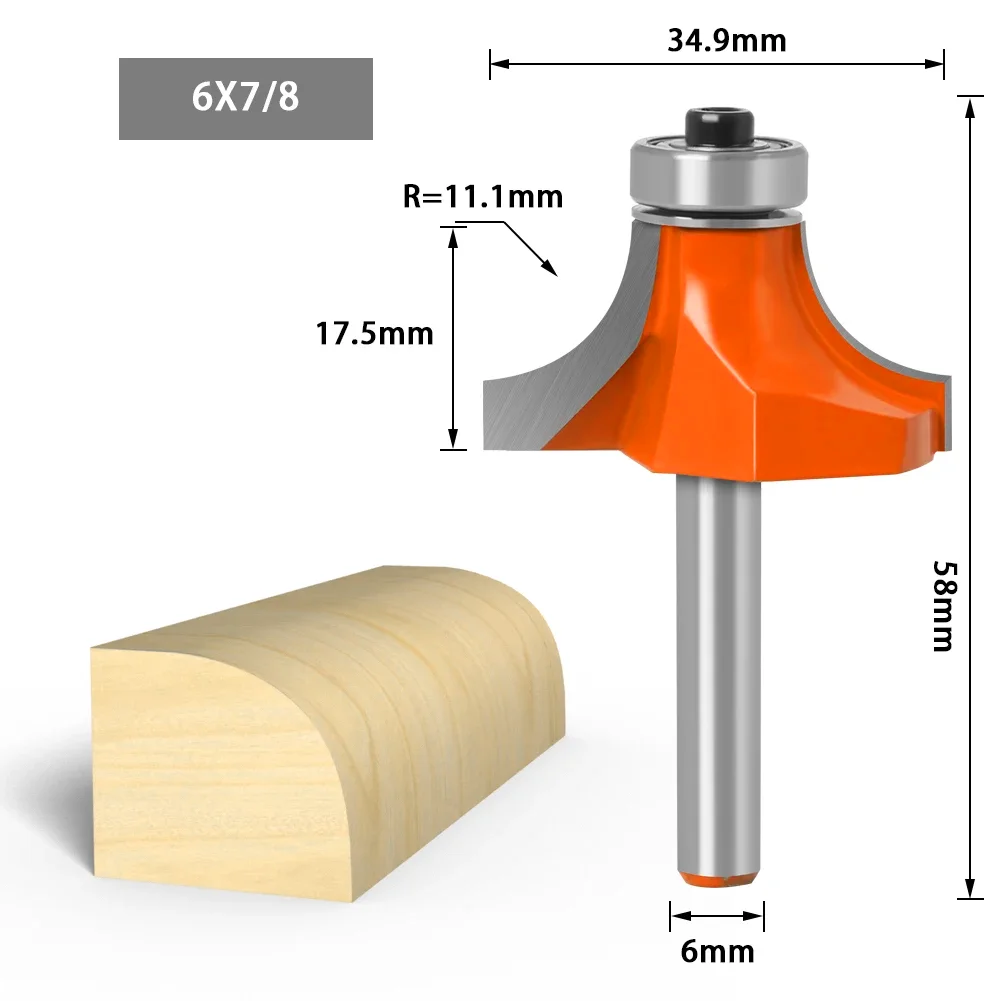 1/4&6mm shank Corner Round Over Router Bit with BearingMilling Cutter for Wood Woodwork Tungsten Carbide