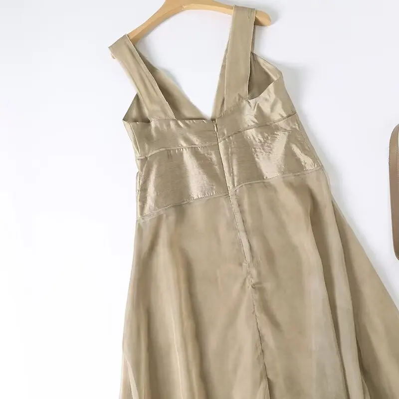 فستان جيني آند ديف الصيفي للنساء الحد الأدنى الشمبانيا أنيق بدون أكمام فستان بدون أكمام ورقبة على شكل حرف v فساتين سهرة