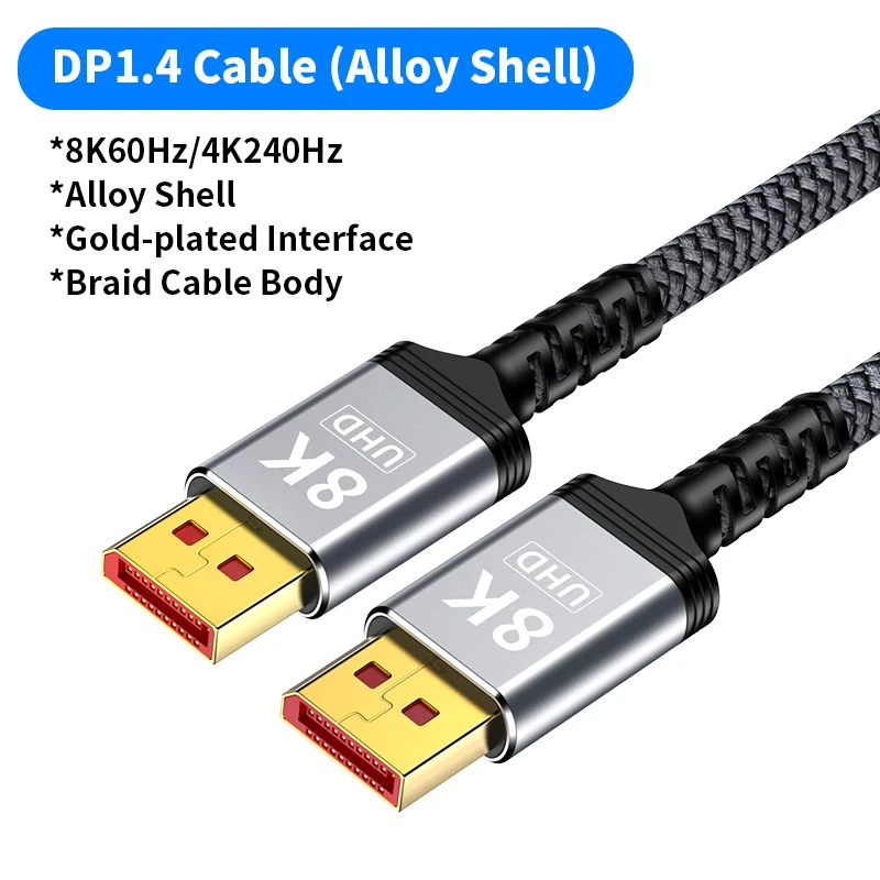 Unnlink DisplayPort-kabel DP 1.4 8K 60Hz 4K 165Hz gevlochten hoge snelheid compatibel DP1.2 voor pc-laptop naar tv-monitor 1m 1,5m 2m 3m 5m