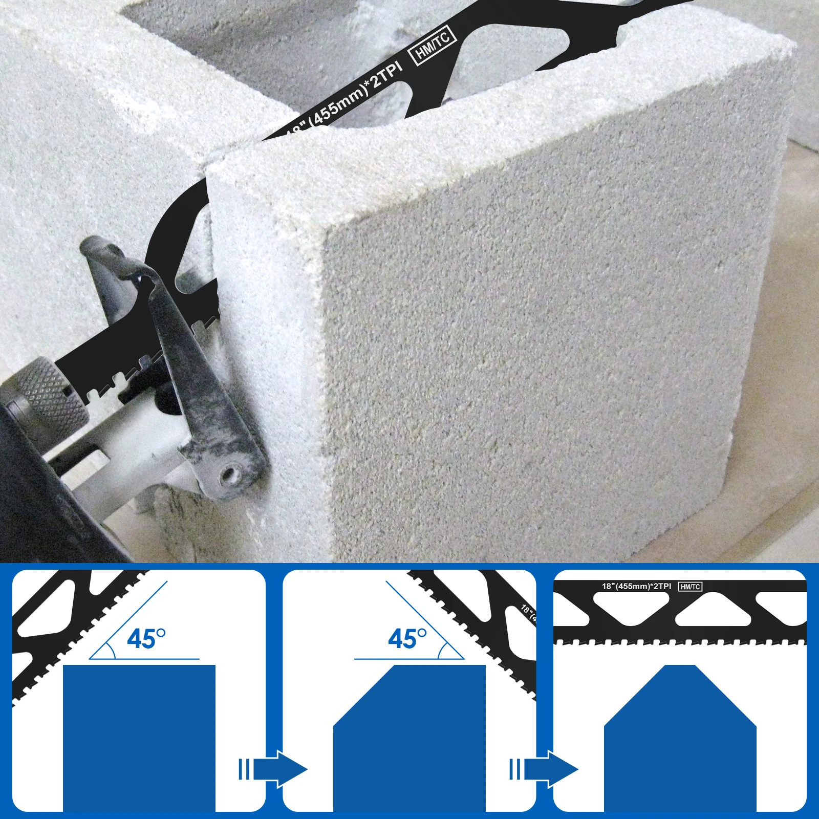 2Pcs Reciprocating Saw Blade Set 12/18inch Carbide Cutting Recip Sabre Saw Blade Demolition Masonry Saw Blade 2TPI for Drywall