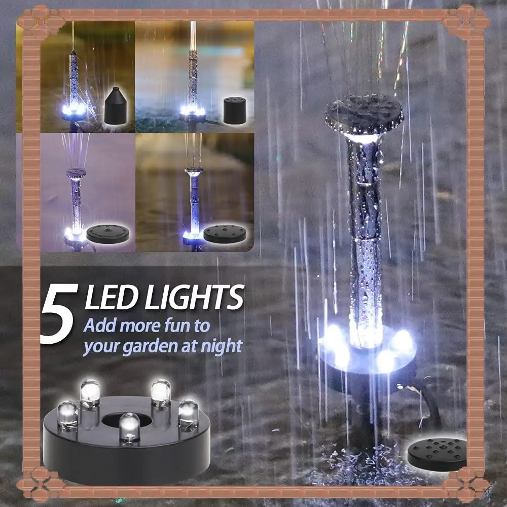 

24-Hour Delivery Fountain Pump Solar Fountain Pump 5 LED Lights 3.6W Solar Fountain Water Pump Flow 200L/H With 5 Fountain Style
