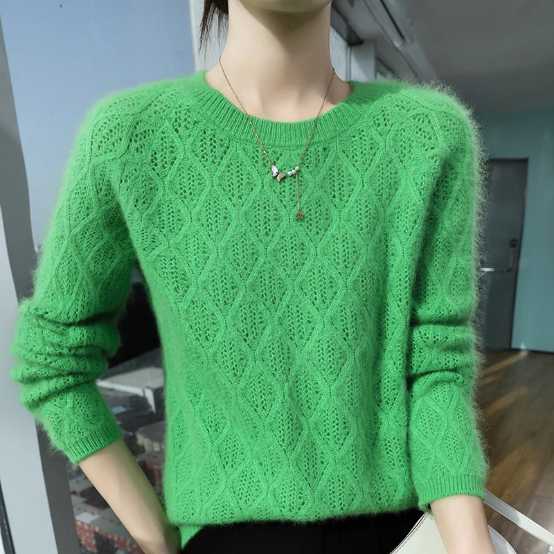 Autumn Winter Women 100% pure Mink Cashmere Sweater New Thicken Pullovers Fashion Knit Jumper Warm Large Size Tops Female Jacket