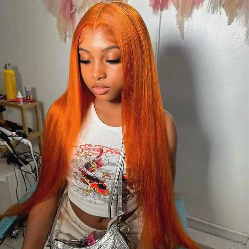 Orange Ginger Lace Front Colored Wig Human Hair 13x6 straight 13x4 Lace Frontal Wigs 100% Brazilian For Black Women 34 30 Inch