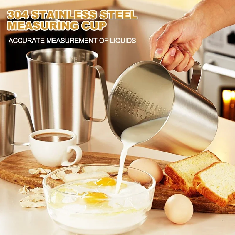 

Measuring Cup 2000ml Stainless Steel Mug Mixing Resin Tools Precision Graduated Kitchen Jug Pour Spout Baking Cooking with Cover